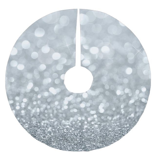 White Silver Glitter Bokeh Glam Sparkle Glittery Brushed Polyester Tree Skirt (Front)