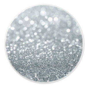 White Silver Glitter Bokeh Glam Trendy Sparkle Ceramic Knob