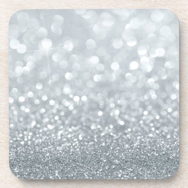 White Silver Glitter Bokeh Glam Trendy Sparkle Coaster (Front)