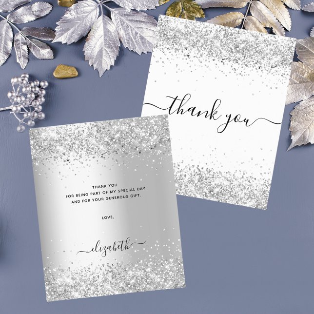 White silver glitter budget thank you card (Creator Uploaded)
