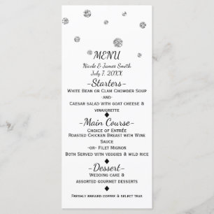 White & Silver Glitter Dots Modern Wedding Menu