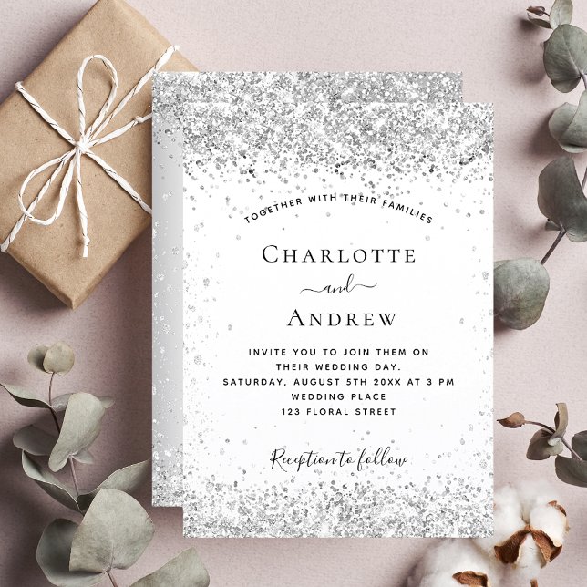 White silver glitter elegant luxurious wedding invitation (Creator Uploaded)