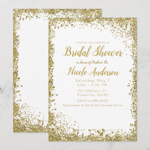White Silver Glitter Modern Glam Bridal Shower Invitation