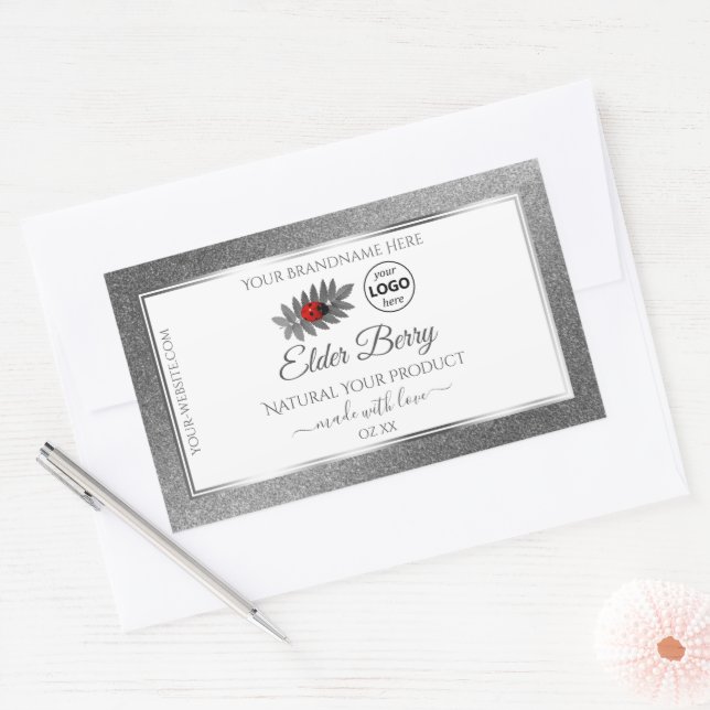 White Silver Glitter Product Labels Ladybug Logo (Envelope)