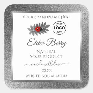 White Silver Glitter Product Labels Ladybug Logo