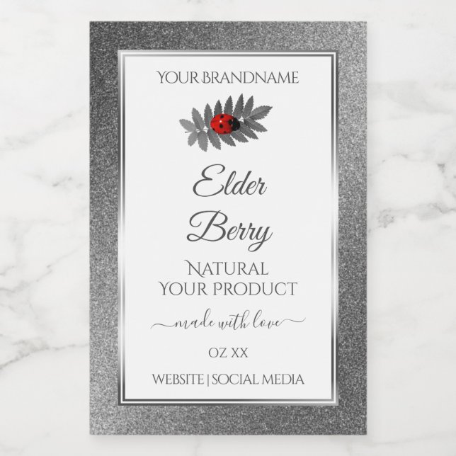 White Silver Glitter Product Labels Red Ladybug (Single Label)