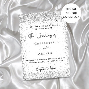 White silver glitter script wedding invitation