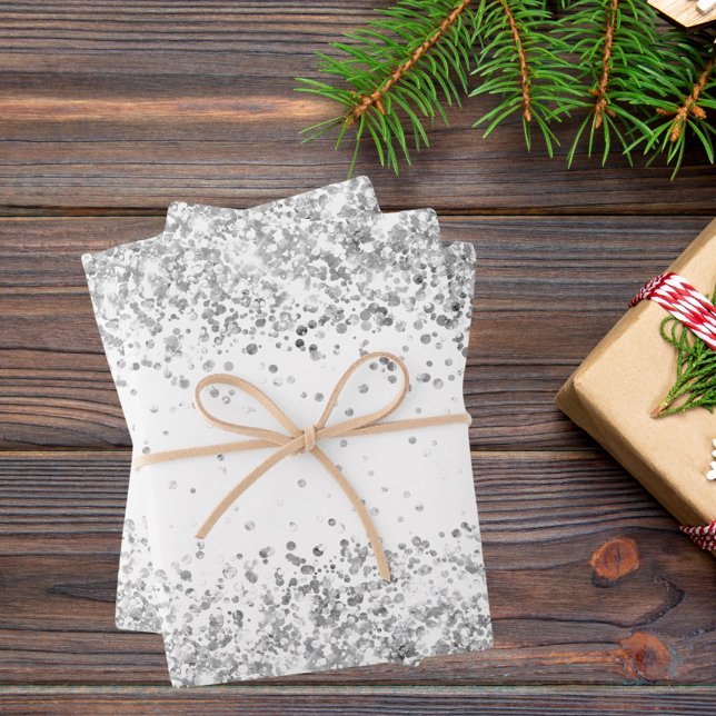 White silver glitter sparkle Christmas Xmas Wrapping Paper Sheet (Creator Uploaded)