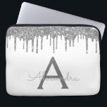 White Silver Glitter Sparkle Monogram Laptop Sleeve<br><div class="desc">White and Silver Faux Dripping Modern and Elegant Girly Glitter and Sparkle Elegant Monogram Case. This case can be customised to include your initial and first name.</div>