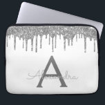 White Silver Glitter Sparkle Monogram Laptop Sleeve<br><div class="desc">White and Silver Faux Dripping Modern and Elegant Girly Glitter and Sparkle Elegant Monogram Case. This case can be customised to include your initial and first name.</div>
