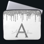 White Silver Glitter Sparkle Monogram Laptop Sleeve<br><div class="desc">White and Silver Faux Dripping Modern and Elegant Girly Glitter and Sparkle Elegant Monogram Case. This case can be customised to include your initial and first name.</div>