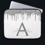 White Silver Glitter Sparkle Monogram Laptop Sleeve<br><div class="desc">White and Silver Faux Dripping Modern and Elegant Girly Glitter and Sparkle Elegant Monogram Case. This case can be customised to include your initial and first name.</div>