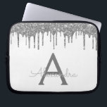 White Silver Glitter Sparkle Monogram Laptop Sleeve<br><div class="desc">White and Silver Faux Dripping Modern and Elegant Girly Glitter and Sparkle Elegant Monogram Case. This case can be customised to include your initial and first name.</div>