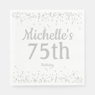 White Silver Glitter Women's  75th Birthday Napkin