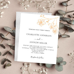 White silver gold floral budget wedding invitation flyer