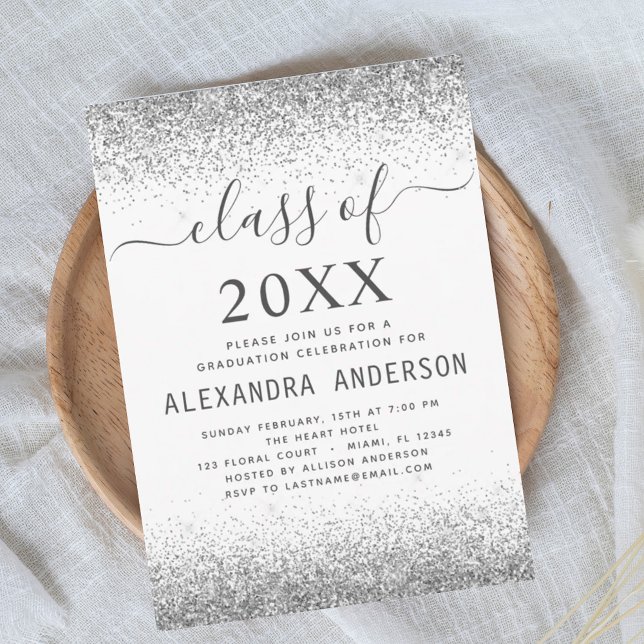 White Silver Graduation Party Class of 2024 Invitation (Creator Uploaded)