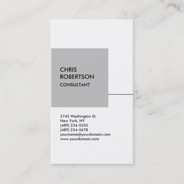 White Silver Grey Cube Vertical Chic Business Card (Front)