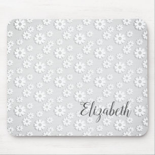 White & Silver Grey Floral Mouse Pad