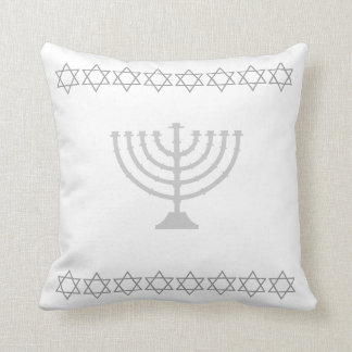 white & SILVER GREY, MENORAH & STARS pillow