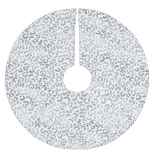 White Silver Leopard Print Brushed Polyester Tree Skirt