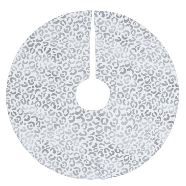 White Silver Leopard Print Brushed Polyester Tree Skirt (Front)