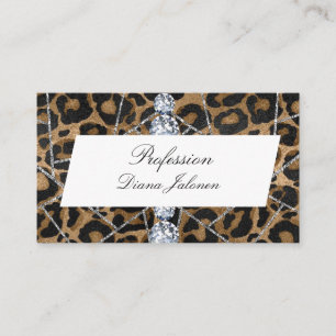 White Silver Marble Black Glitter Leopard Business Card