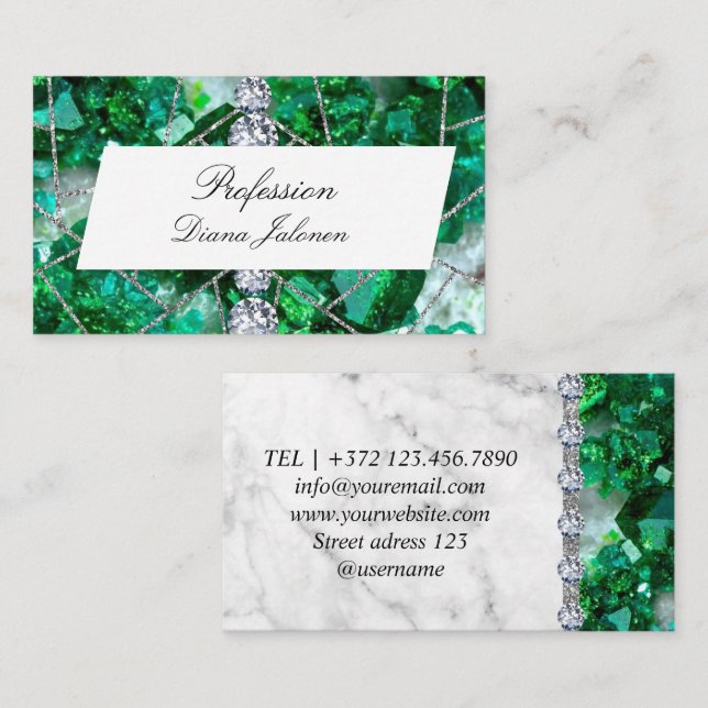 White Silver Marble Rose Black Glitter  Business Card (Front/Back)