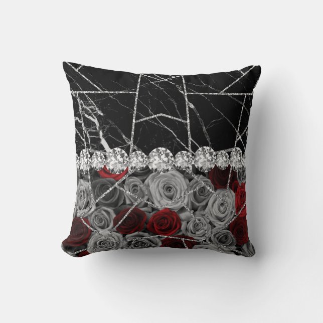 White Silver Marble Rose Black Glitter  Throw Pill Cushion (Front)