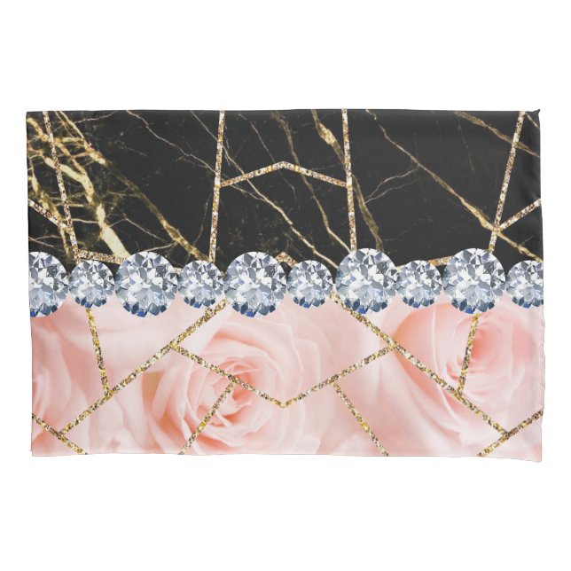 White Silver Marble Rose Black Glitter  Throw Pill Pillowcase (Front)