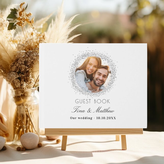 White silver photo elegant wedding guest book (Creator Uploaded)