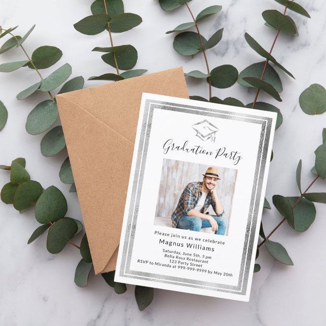 White silver photo Graduation Party Invitation (Creator Uploaded)