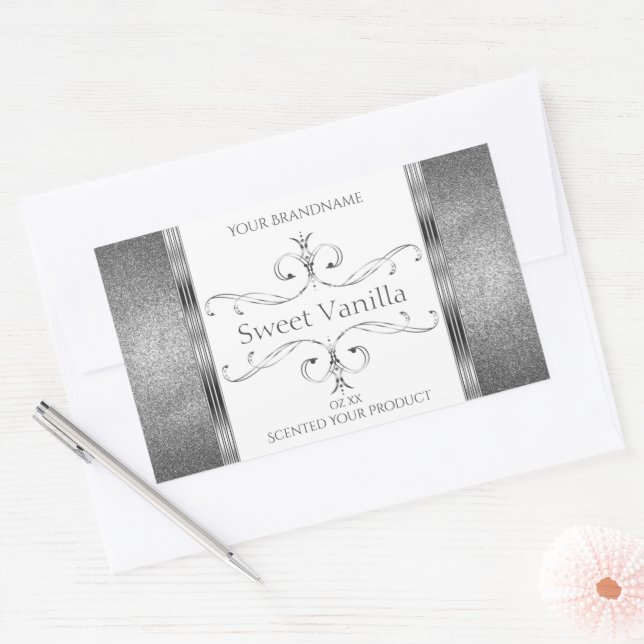 White Silver Product Labels Glitter Ornate Decor (Envelope)