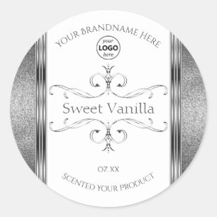 White Silver Product Labels Ornate Decor with Logo