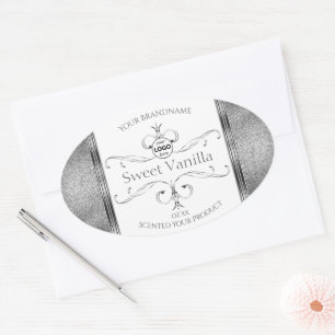 White Silver Product Labels Ornate Decor with Logo