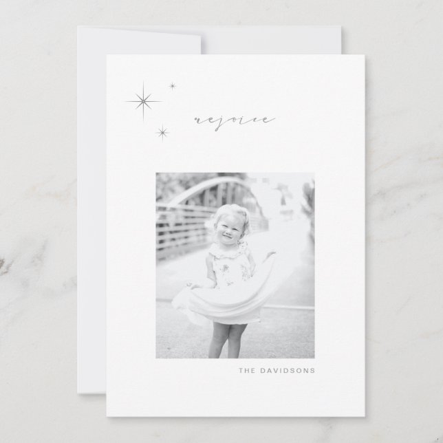 White & Silver Radiant Rejoice Holiday Card (Front)