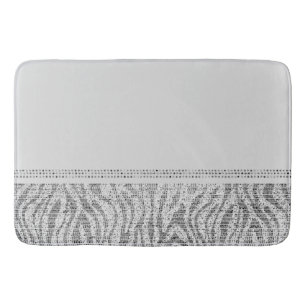White Silver Zebra Wild Animal Print Exotic Glam Bath Mat