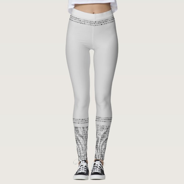 White Silver Zebra Wild Animal Print Exotic Glam Leggings (Front)