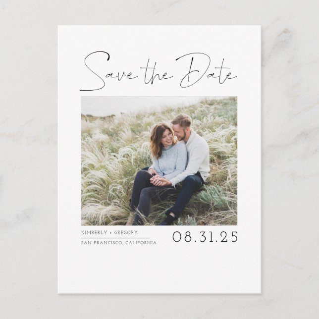 White Simple and Minimal Save the Date Photo Announcement Postcard (Front)
