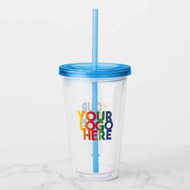 White Simple Business Logo Acrylic Tumbler (Front)