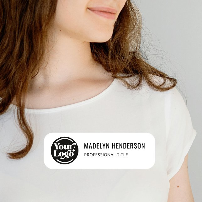 White Simple Company Logo Employee Magnetic  Name Tag (Creator Uploaded)