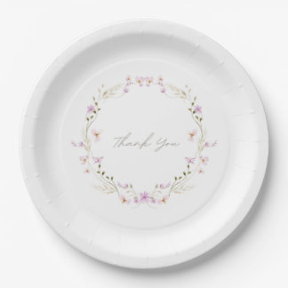 white simple delicate floral paper plate