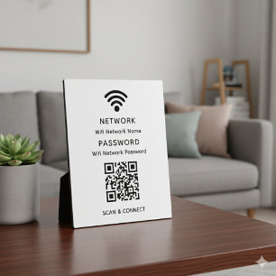 White Simple Elegant Wifi QR Code Network Password Plaque