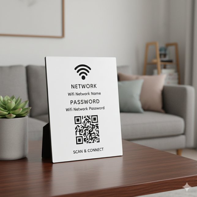 White Simple Elegant Wifi QR Code Network Password Plaque (Creator Uploaded)