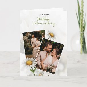 White Simple Floral Happy Wedding Anniversary Card