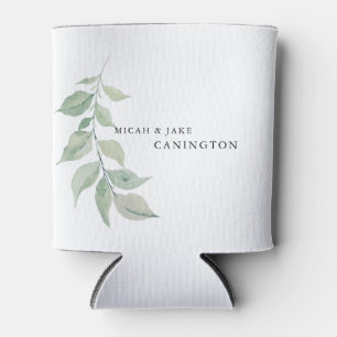White Simple Foliage Stem Names Wedding Can Cooler