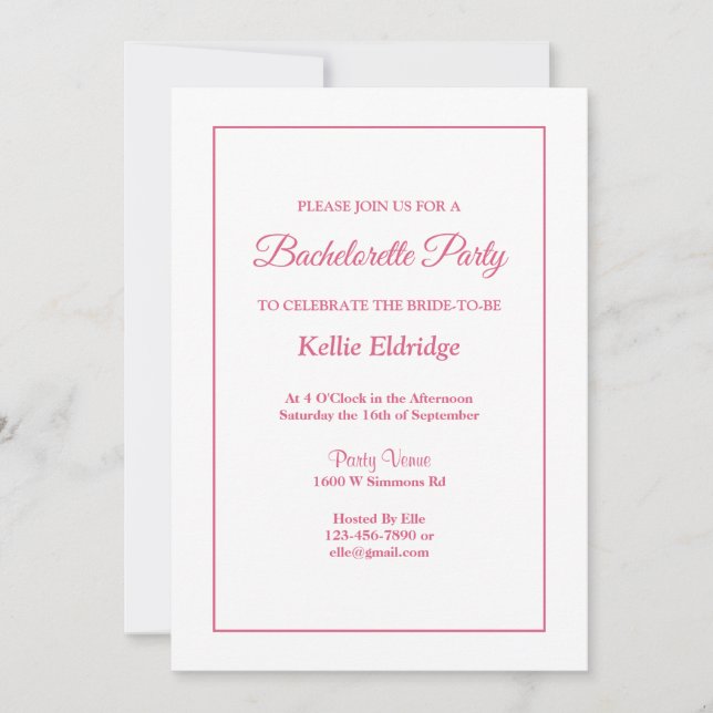 White Simple Framed Bachelorette Party Invitation (Front)