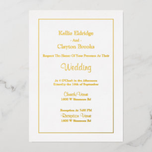 White Simple Framed Wedding Foil Invitation