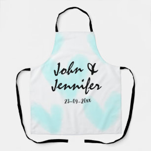 white simple minimal text style wedding blue heart apron