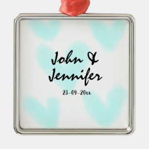 white simple minimal text style wedding blue heart metal tree decoration