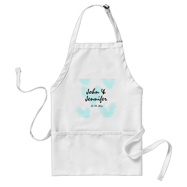 white simple minimal text style wedding blue heart standard apron (Front)